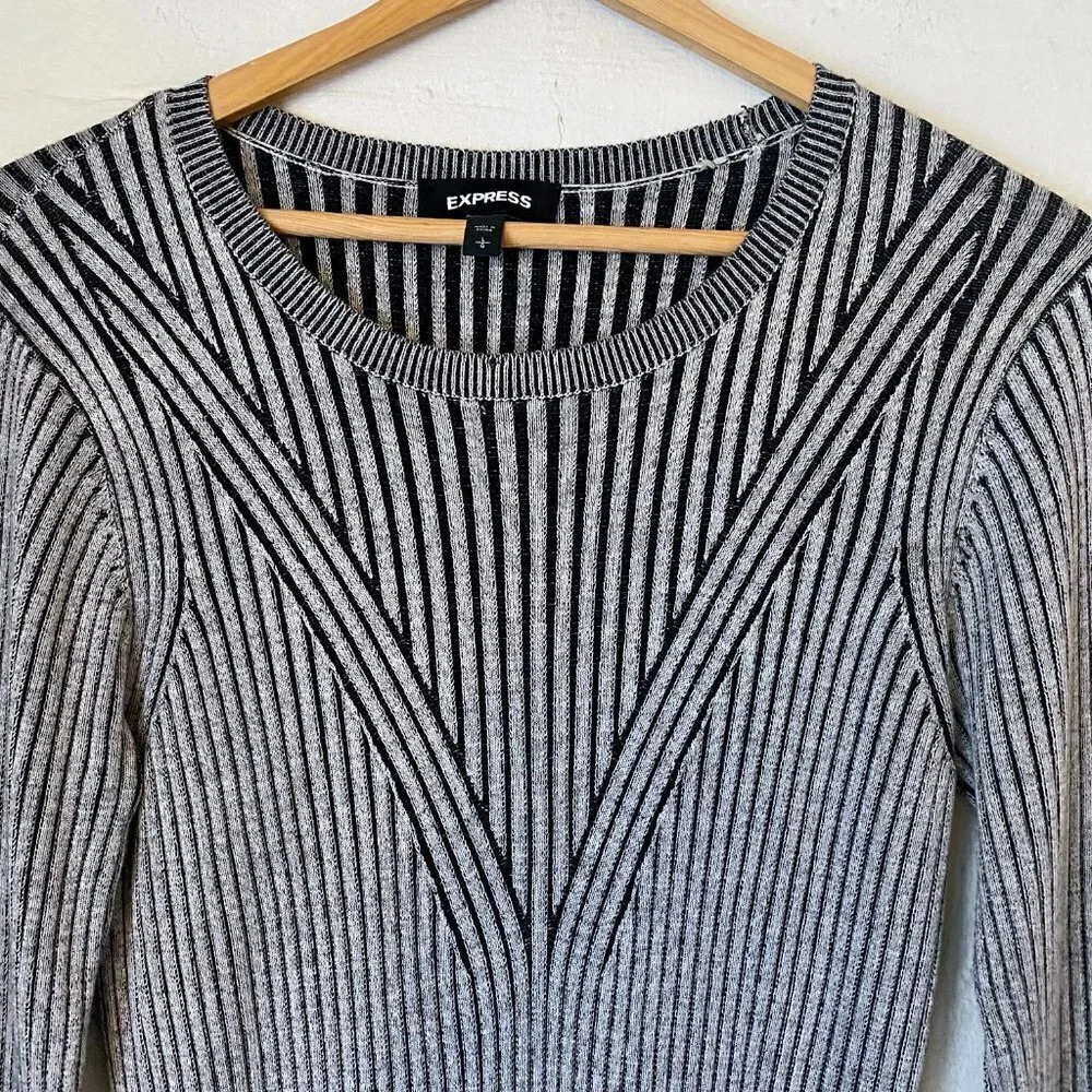 Express Gray Ribbed Sweater Dress large - Picture 6 of 8